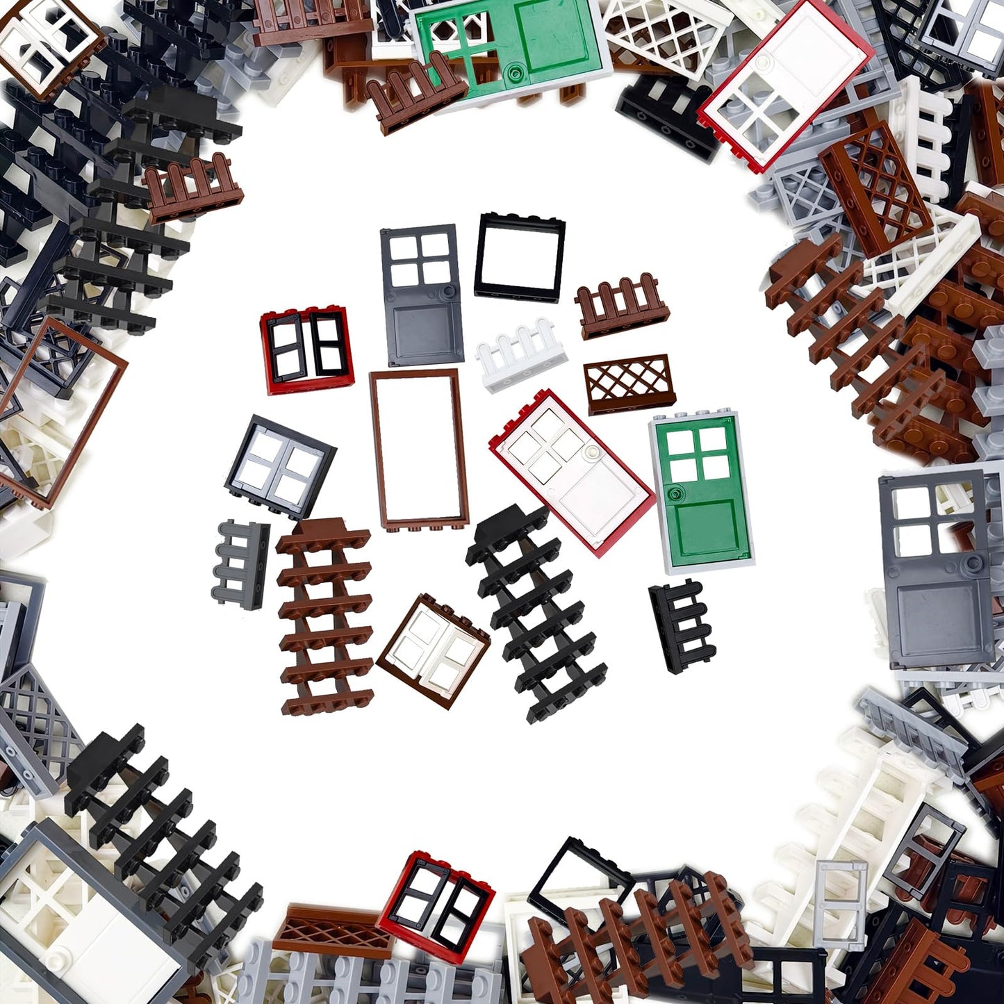 Cabeeskii 176-Piece Building Blocks Set for Windows & Doors, City Garden Bricks, Compatible with Major Brands, Includes Stairs & Fences