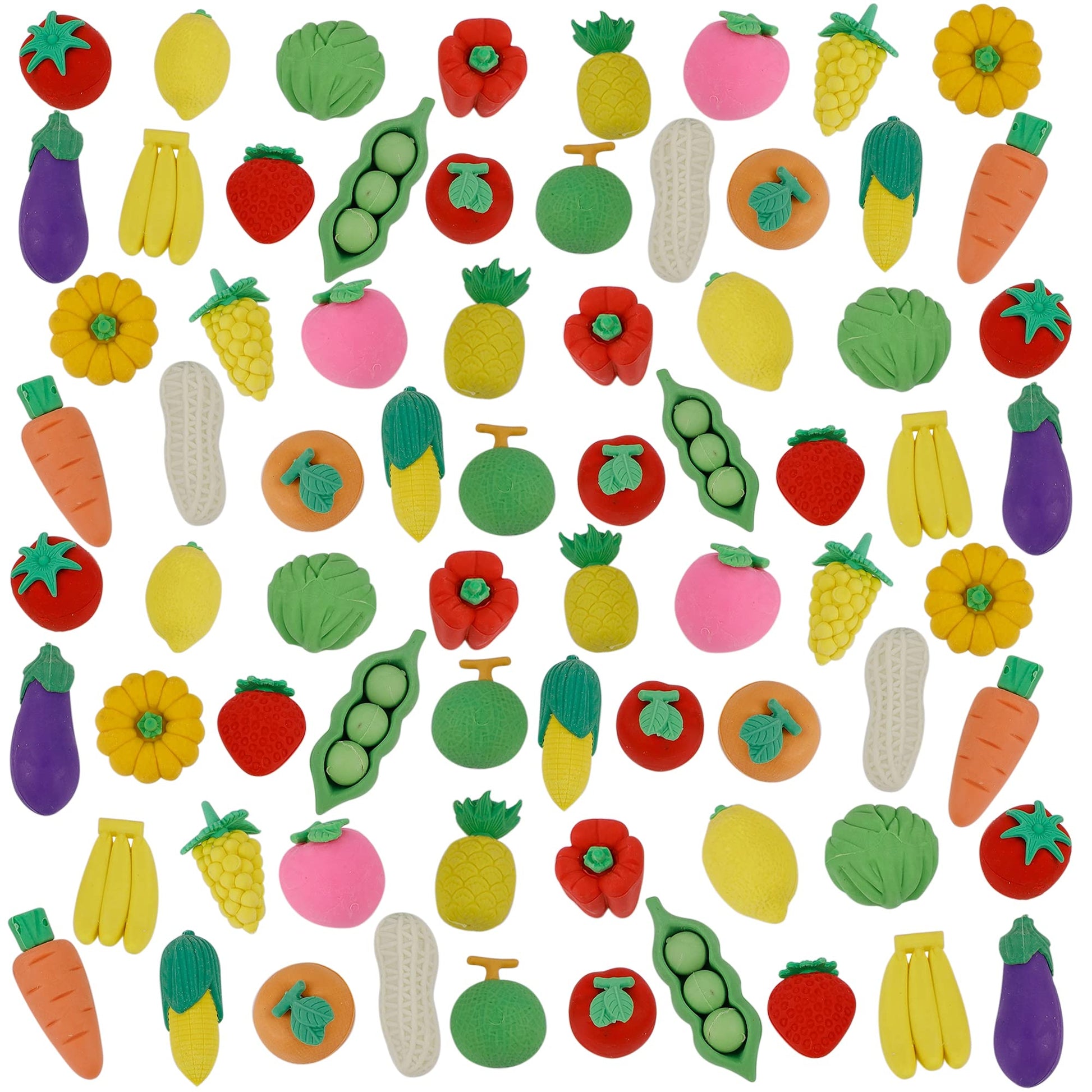 Cllayees 72 Pcs Assorted Fruit Pencil Erasers Toy Set, Mini Vegetable Puzzle Erasers Bulk, 3D Come Apart Gift For Kids Reward Party Favors (Fruit And Vegetable)