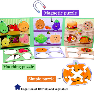 Magnetic Puzzles For Kids Ages 1-3, Travel Toddler Puzzles Ages 2-4 Year, Food Activities Toy For Boys & Girls 3-5 Yo - Learning