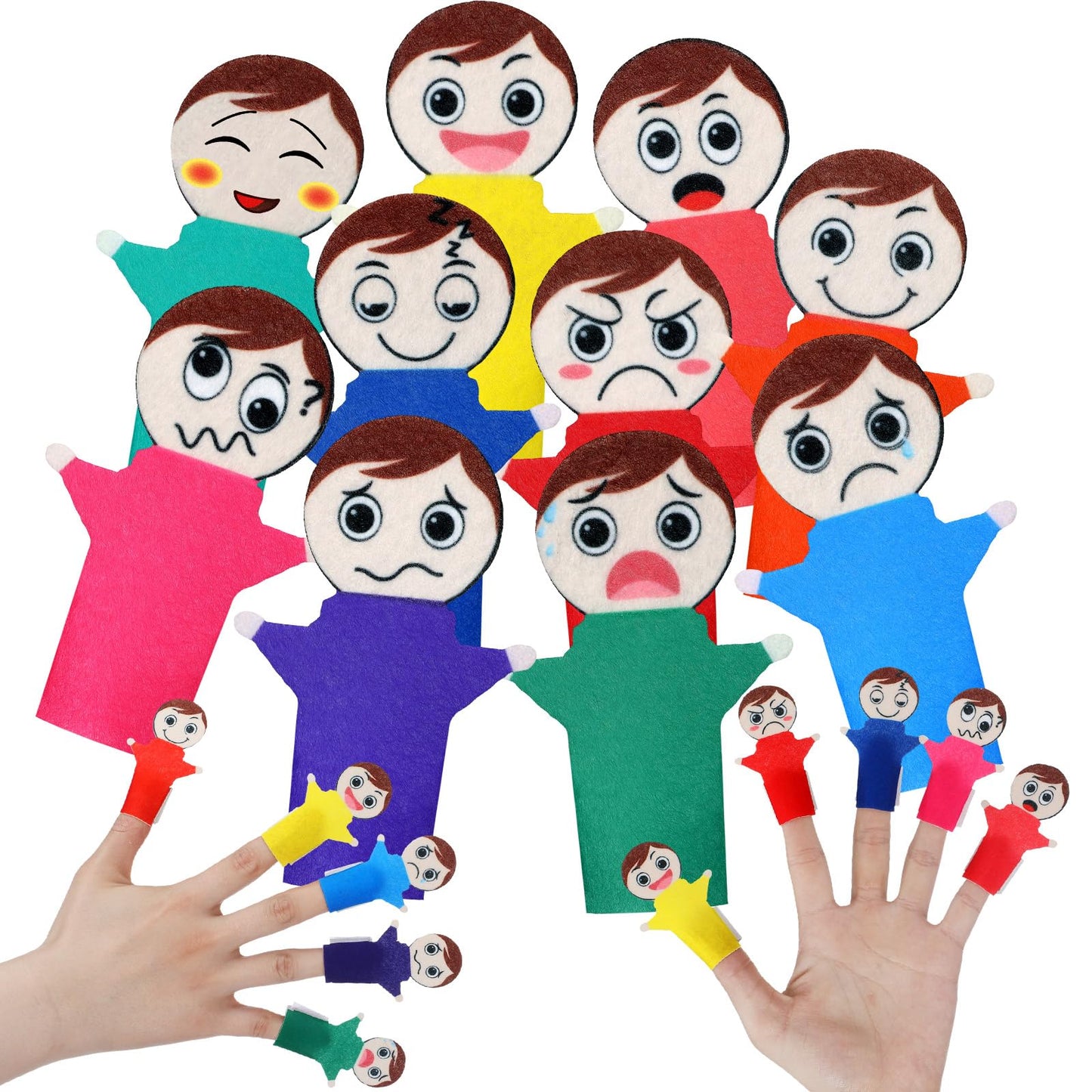ShinyRelief 40 Pcs Feeling Finger Puppets Hand Puppets Counselor Gifts Social Emotional Learning Activities with 10 Expression F