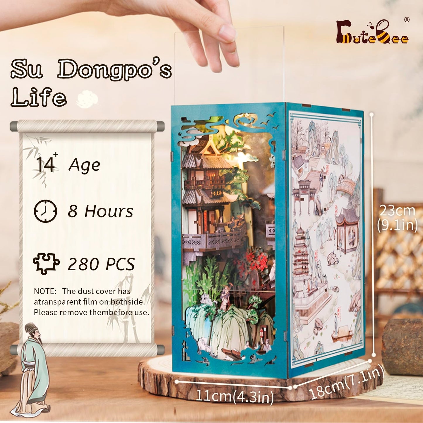Cutebee Diy Book Nook Kit For Adults, Diy Wooden Miniature House Dollhouse Kit Ancient Chinese Landscapes Bookshelf Insert Decor