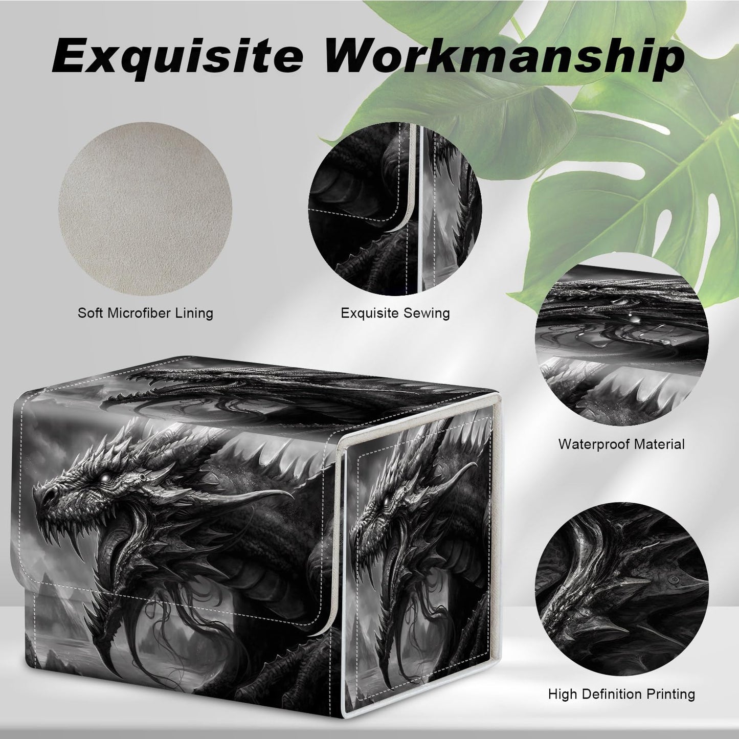 Card Game Storage Box TCG Deck Box MTG Card Box Organizer Trading Card Case Commander Deck Box TCG Card Storage Box Magnetic Closure Creative Pattern Up to 200 Cards  Cool Dark Dragon