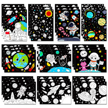 Zhanmai 30 Pcs Color Your Own Funny Outer Space DIY Posters Star Planet Astronaut Spacecraft Instrument Crafts Bulk Space Wall A