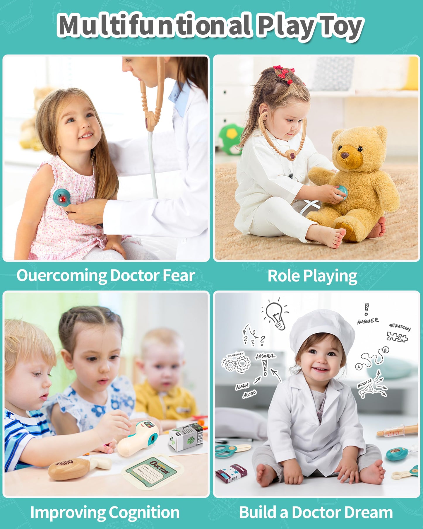 Jovow Doctor Kit for Kids, Pretend Medical Station Set for Boys & Girls, 28Pcs Pretend Play Medical Kit Toy, Mobile Cart with So