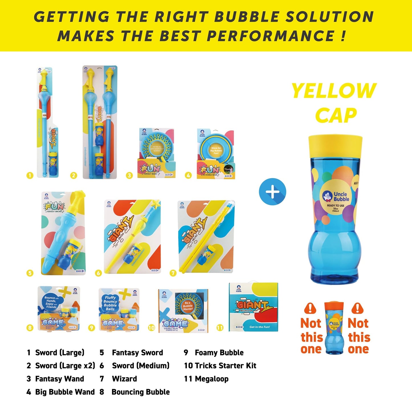 Uncle Bubble 2 Sets Giant Bubble Wands - Includes 2 Big Bubble decorative replica blade and 8oz Uncle Bubble Ultra Bubble Solution