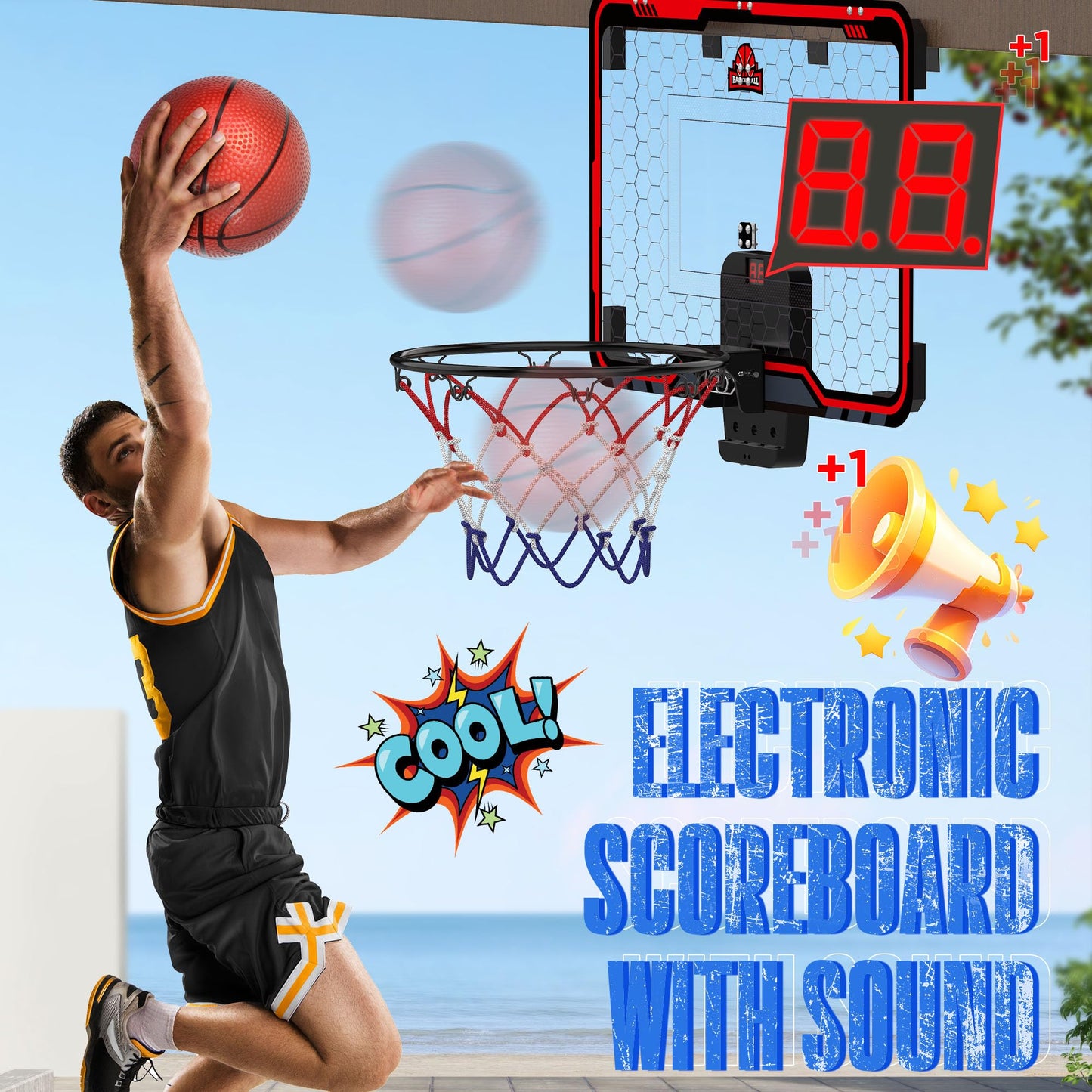 Hoperock Large Indoor Basketball Hoop For Kids And Adults, 24 X 16 Inch Over The Door Basketball Hoops With Electronic Scoreboard, Birthday Toys Gifts For Teen Boys Girls