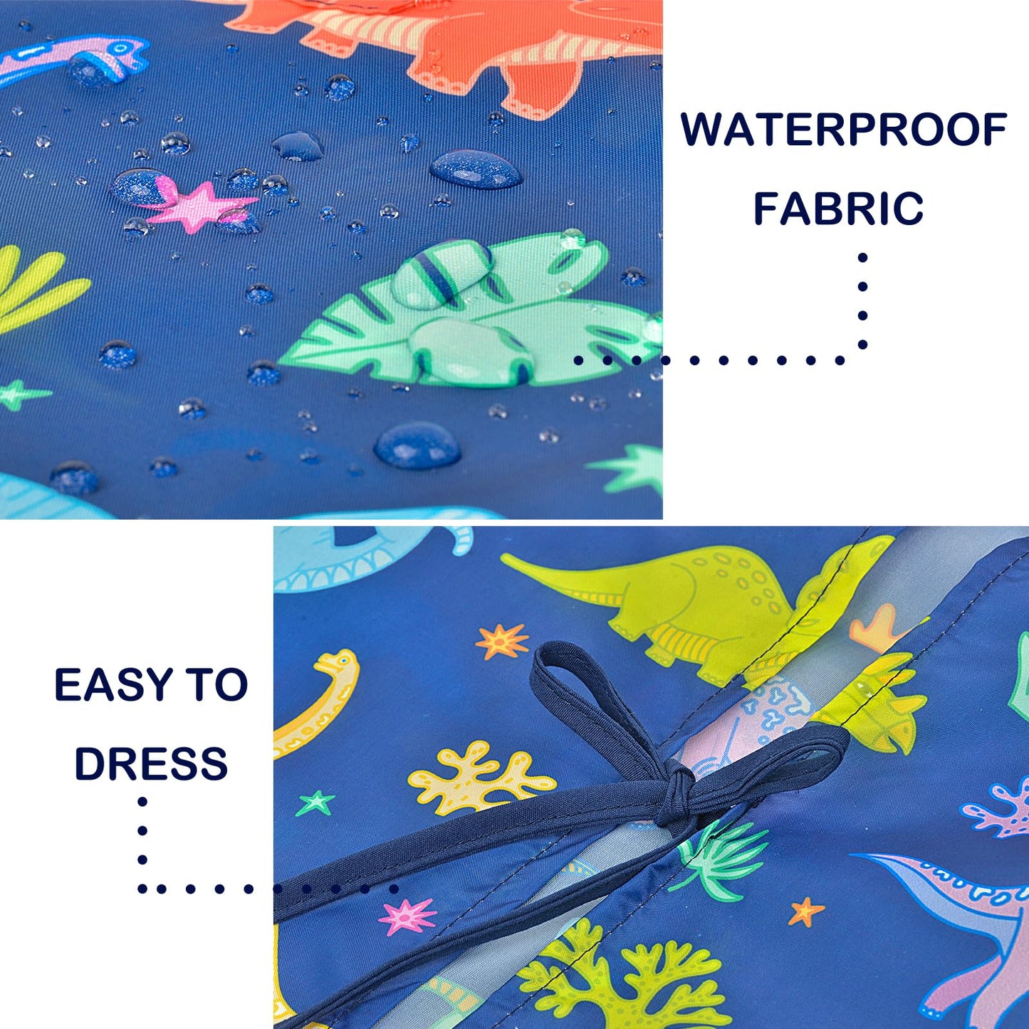 Fiodrimy Kids Art Smock, Dinosuar Painting Artist Apron Waterproof Paint Smocks Girls Boys Long Sleeve With Pocket For Child 8-12 Years, Large