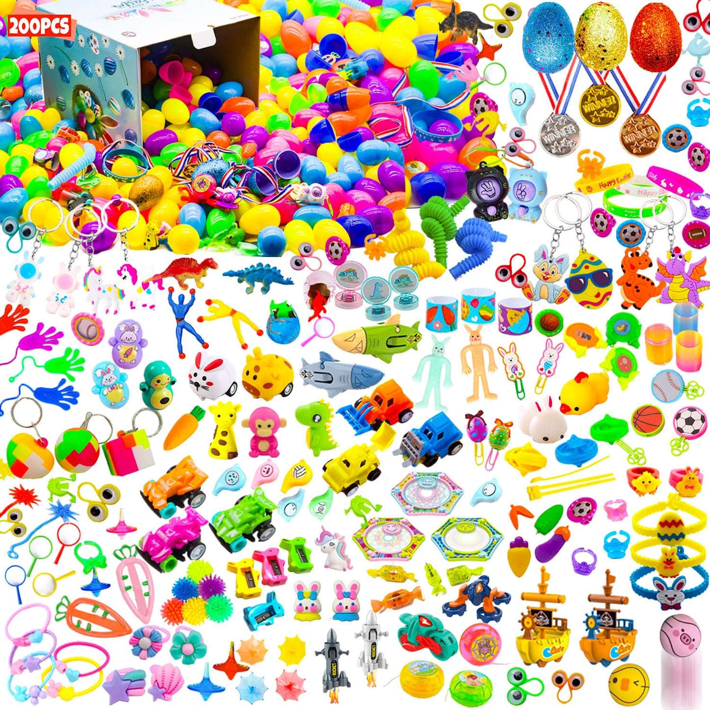 Pdfvs 200 Pcs Prefilled Easter Eggs Filled With Novelty Toys,Bright Colorful Easter Eggs For Easter Basket Stuffers,Easter Party