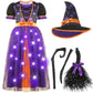Spooktacular Creations Light Up Purple Witch Costume With Broom For Toddler Girls, Fairy Tale Witch Halloween Costume Dress Up (Small (5-7 Yr))