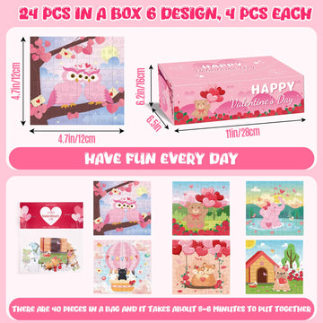 Valentine Day Gifts For Kids,24 Pack Puzzles Valentines Cards For Kids Classroom School,Valentine Party Favors For Boys Girls,Ki