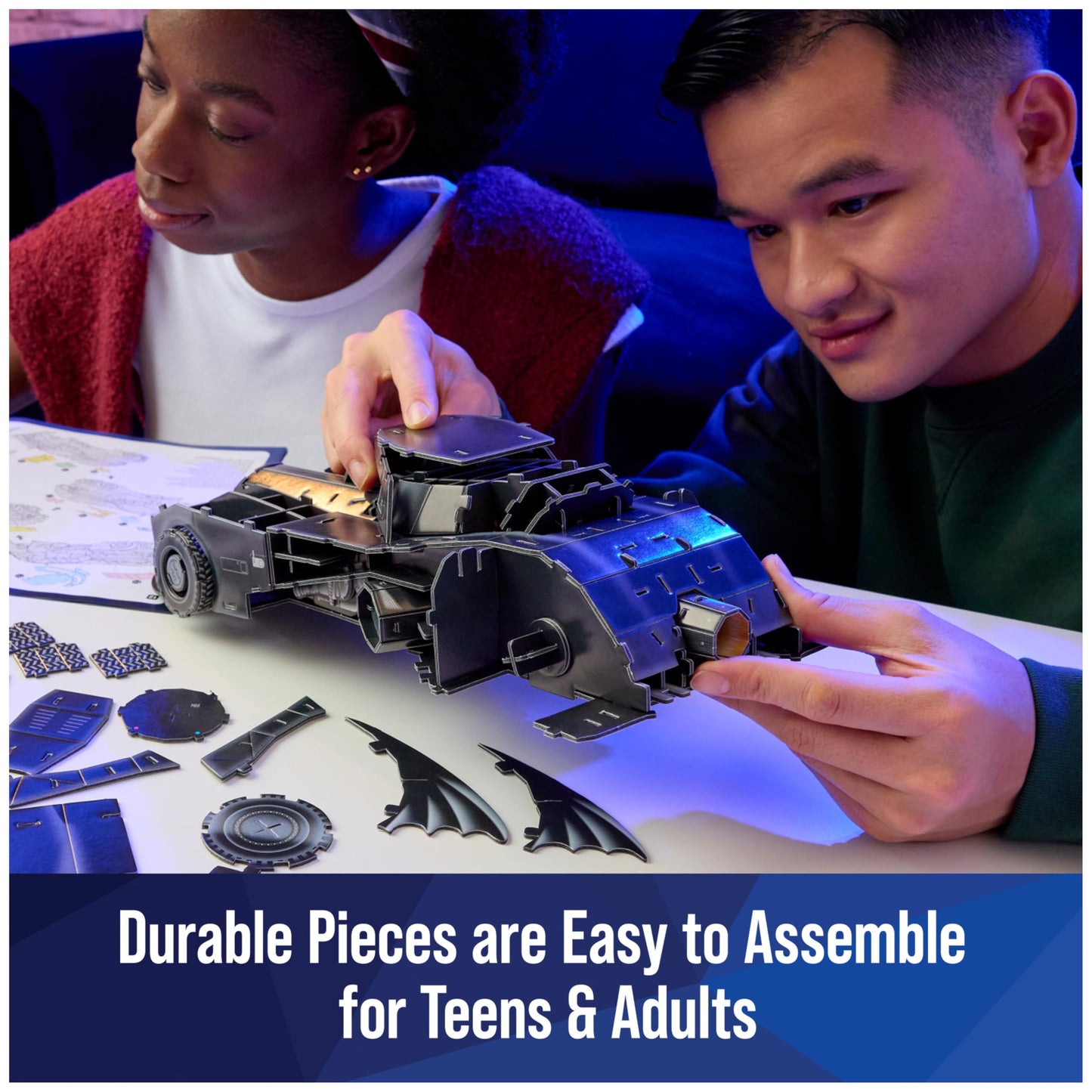 4D Build  DC Batman Retro Batmobile 3D Model Kit with Stand  Batman Collectibles & Desk D?cor  mature-themed Puzzle  Building Toys  3D Puzzles for mature-themeds & Teens  202 Pieces  for Ages 12 & Up