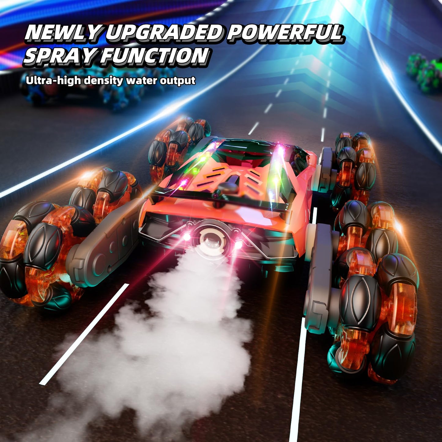 Terucle 8WD Remote Control Car, 2.4Ghz RC Cars with Spray & Cool Light, Kids Toys Electroplating Process Transform Drift Climbin