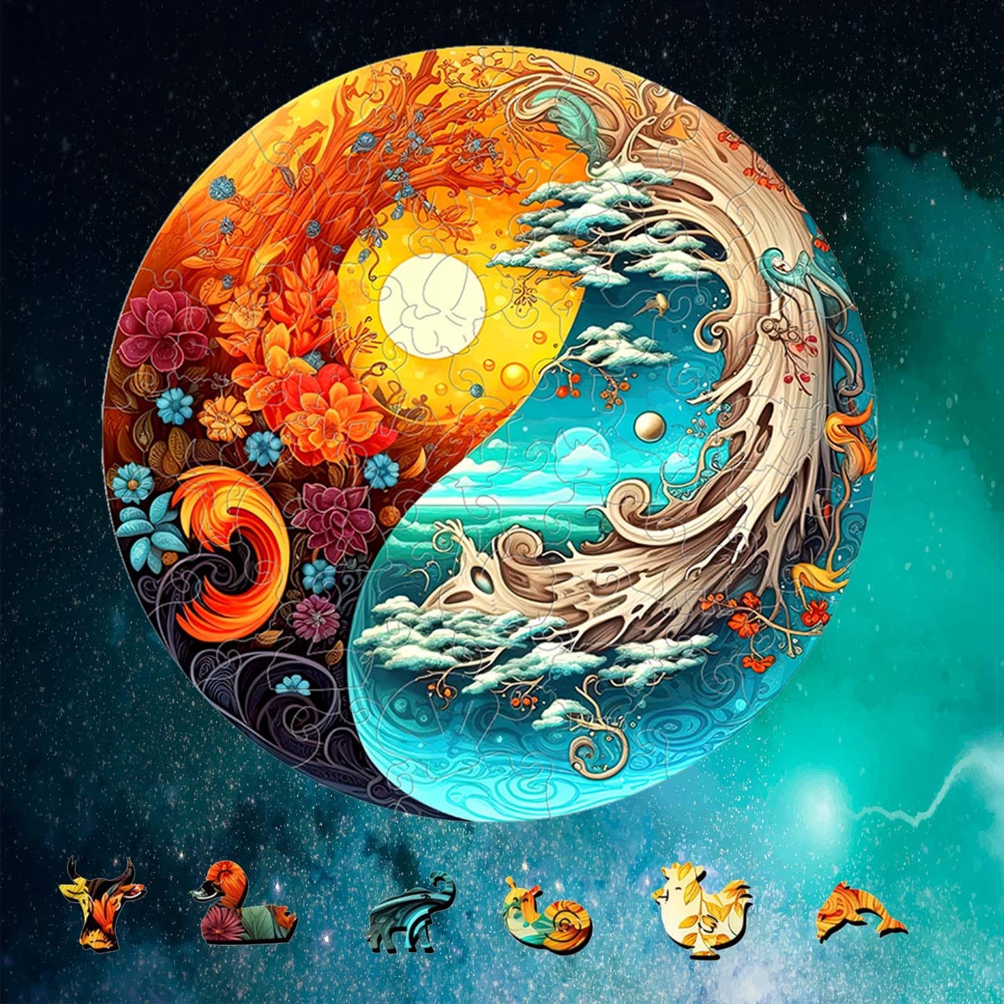 WETUFIN - Wooden Jigsaw Puzzles for Adults, Yin Yang Style Wooden Jigsaw Puzzles Large Size (179pcs, 11.2 * 11.2inch) Puzzles Un