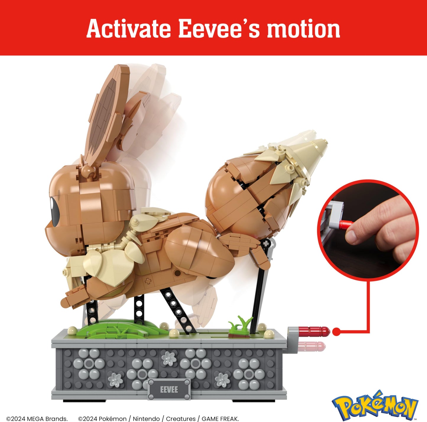 Mega Pokémon Action Figure Building Set - Motion Eevee, 1366 Pieces, Plastic, Multicolor, Model HTH71