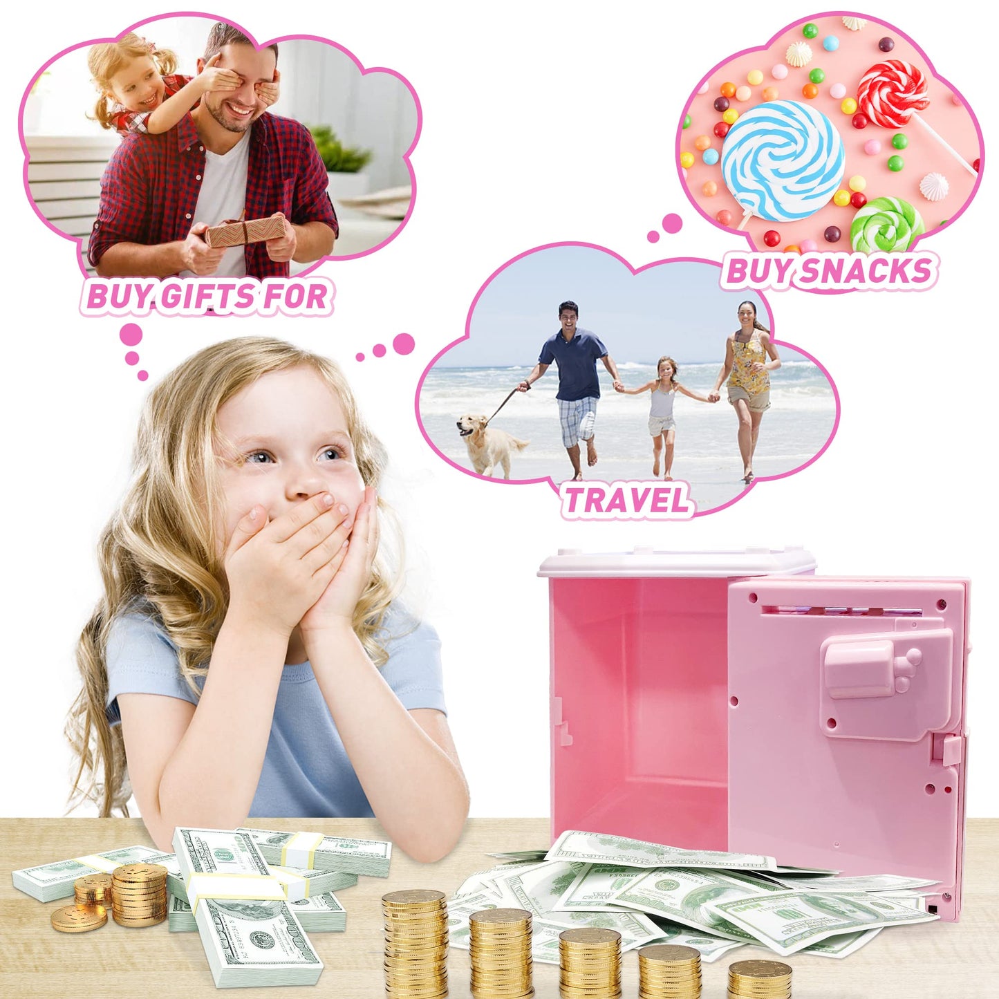 Juneu Unicorn Piggy Bank For Kids,Gifts For 5 6 7 8 9 10 Year Old Girls,Girl Birthday Gift,Toys For Girls,Kids Piggy Bank For Gi