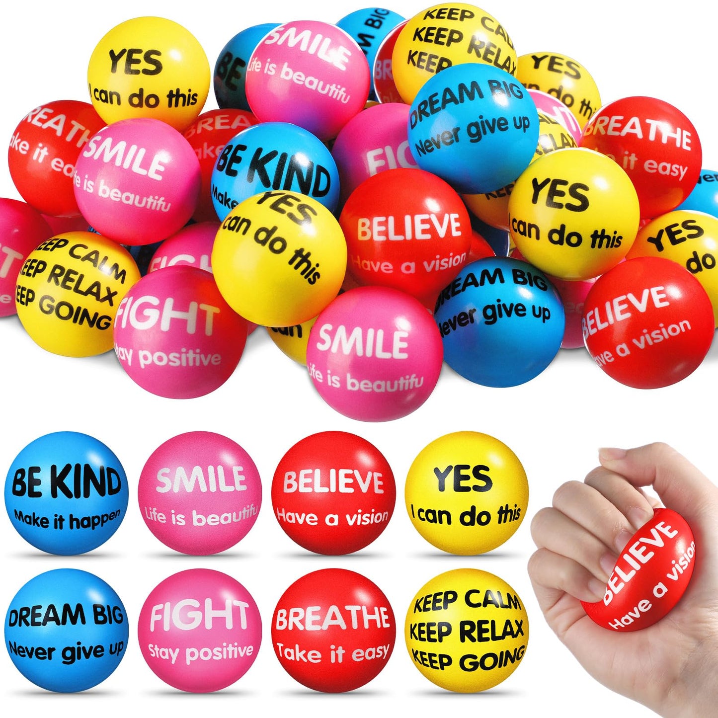 Liliful 48 Pieces Motivational Stress Balls Bulk for mature-themeds Fidget Toys End of The Year Gifts Inspirational Squeeze Balls Employee Appreciation Gift mature-themed Goodie Bag 2. 2 Inch(Morandi Color)