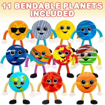 Artcreativity Bendable Planets (Set Of 11) Bendable Planet Toys For Kids, Outer Space Party Favors For Boys & Girls, Stress Relief Fidget Toy, Educational Toys For Kids, Goodie Bag Stuffers