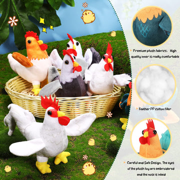 Kasyat 6 Pieces Mini Plush Furry Animal Toys Soft Plush Horse Pig Cattle Rabbit Dog Sheep Hen Doll Stuffed Plush Animals For Christmas Stocking Stuffers Birthday Party Decoration(Chicken And Rooster)