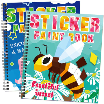 Tbeej 2Pcs Crafts For Kids Ages 4-8 Sticker Paint Books Includes Unicorn Queen Insect Witch Monster And More Designs Gift Party