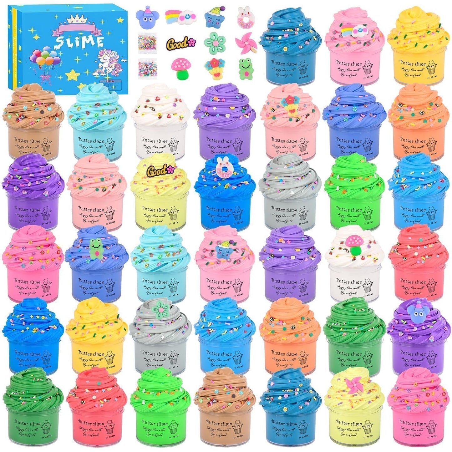 38 Pack Butter Slime Kit, Valentine'S Day Slime Sensory Tactile Fidget Toy, Educational Slime Toy, Soft & Non-Sticky, Birthday E