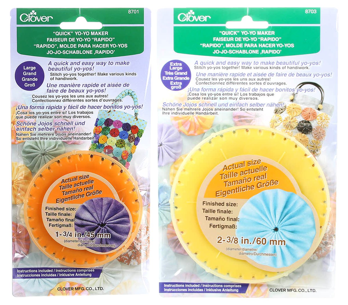 Clover Needlecraft Bundle Of Two (2) Quick Yo-Yo Makers: Large (Makes 1.75' Yo-Yos), And Extra Large (Makes 2-3/8' Yo-Yos)