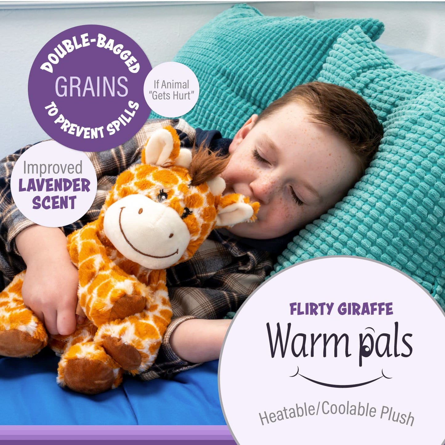 Warm Pals - Flirty Giraffe - 1.5Lbs - Cozy Microwavable Lavender Scented Plush Toys - Heated Stuffed Animal - Heatable Coolable Bedtime Comfort Plushie
