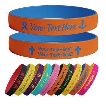 5-10000 Pcs Custom Silicone Wristbands Bulk With Your Text, Clipart, Logo, Personalized 1/2 Inch Rubber Bracelets For Motivation
