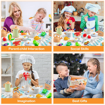 TIKJOYFUL 42Pcs Play Kitchen Accessories, Kids Kitchen Pretend Play Toys with Play Pots and Pans, Utensils Cookware Toys, Play F