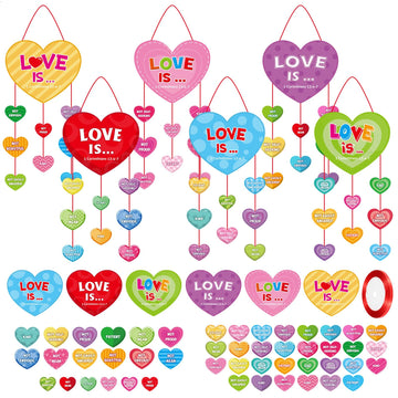 Pasimy 24 Sets Religious Valentines Day Crafts Kits Valentine Heart Hanging Ornaments Colorful Religious DIY Gift Crafts Make Y