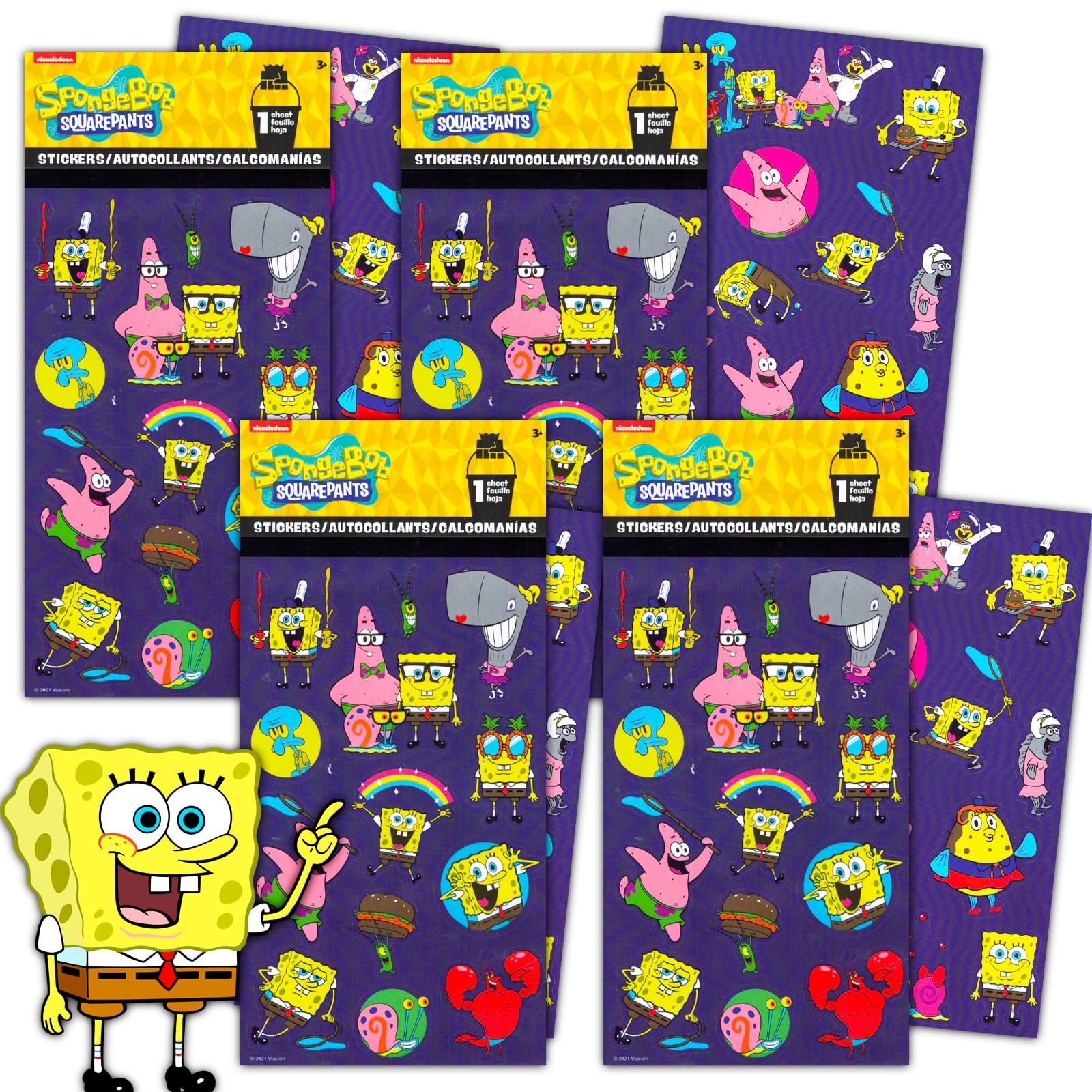 Spongebob Squarepants Stickers for Kids - Bundle Set with 100 Spongebob Stickers for Crafts, Party Favors, Scrapbooks, and More 