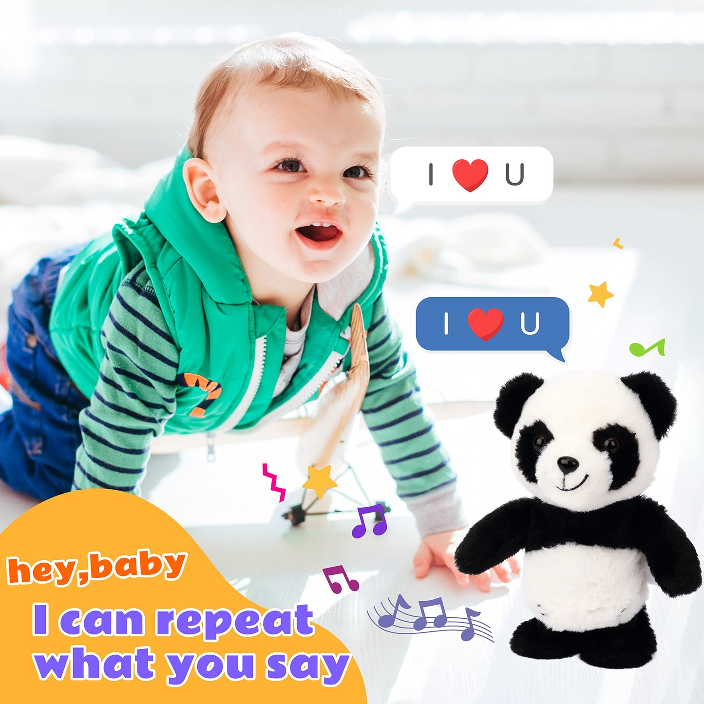 Easfan Talking Panda Repeats What You Say Electric Walking Singing Stuffed Animal Interactive Funny Plush Toy Musical Speaking Animated Toy Birthday For Kids Boys Girls, 8'