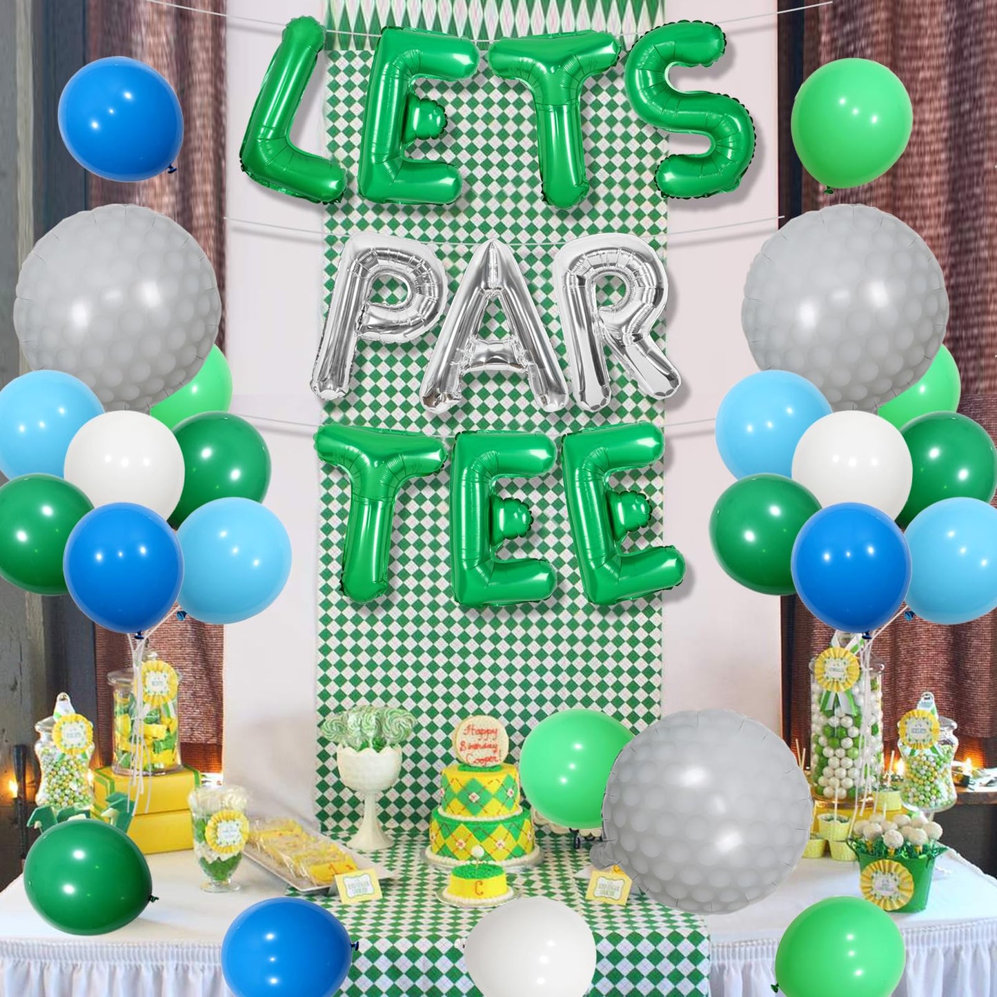 JOYMEMO Golf Party Decorations for Boys Men, Blue Green Lets ParTee Balloon Banner, Golf Ball Balloons, Lets Par- tee Decor, S