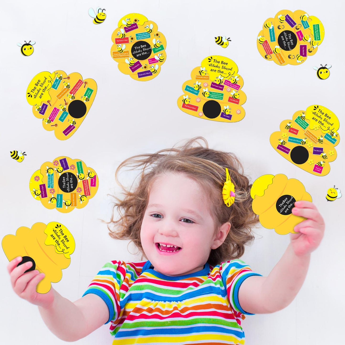 Memorywuu 24 Sets Christian Bible Crafts for Kids Bee Attitude Sign Craft Kit, Religious Crafts Sunday School VBS Crafts Beatitu