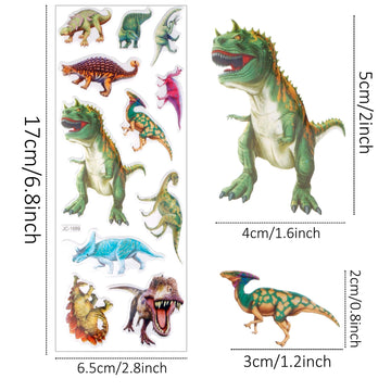Upins Dianosaur Stickers For Kids, 14 Different Sheets 200+ Counts 3D Puffy Stickers Craft Scrapbooking For Children Dinosaur Lovers