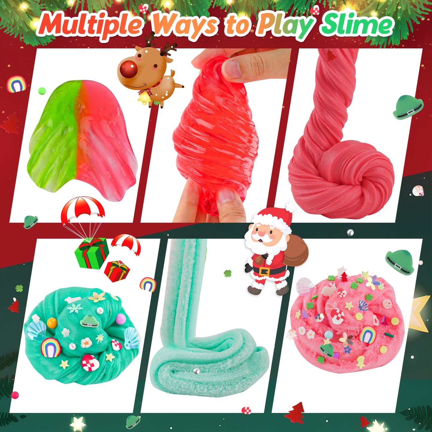 Lawoho 6 Packs Red & Green Slime Kit - Cloud Slime, Butter Slime & Clear Slime, Glow In The Dark Slime Add-Ins With Glowing Charms, Slime Kit For Kids St. Patrick'S Day Party Favors Halloween Easter