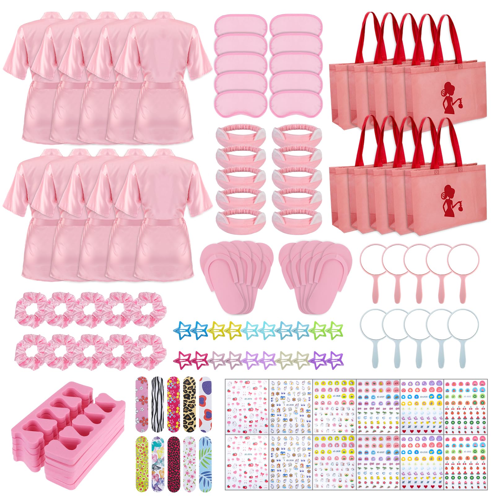 Hoemwarm 10 Set Spa Party Supplies for Girls,122 Pcs Slumber Party Favors for Girls Satin Robes Spa Kit Accessories Bulk with To