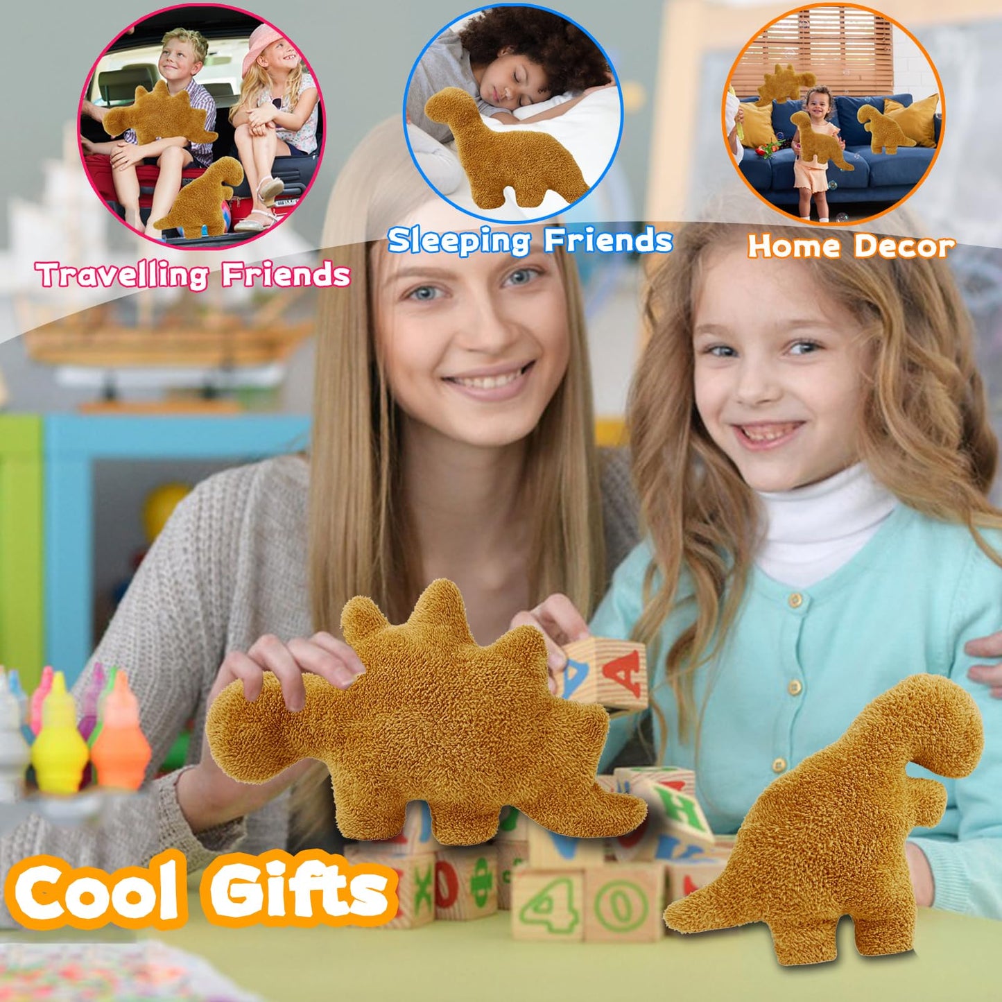 Isaacalyx Small Dino Chicken Nugget Pillow Set, 5 Packs Soft Cotton for Birthday Gifts & Dinosaur Theme Party Decorations