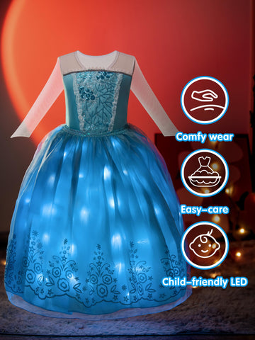 Uporpor Magical Princess Dress Up Clothes With Cape For Little Girls Halloween Costume Toddler Kids Led Birthday Light Up Dress Party, Blue 110