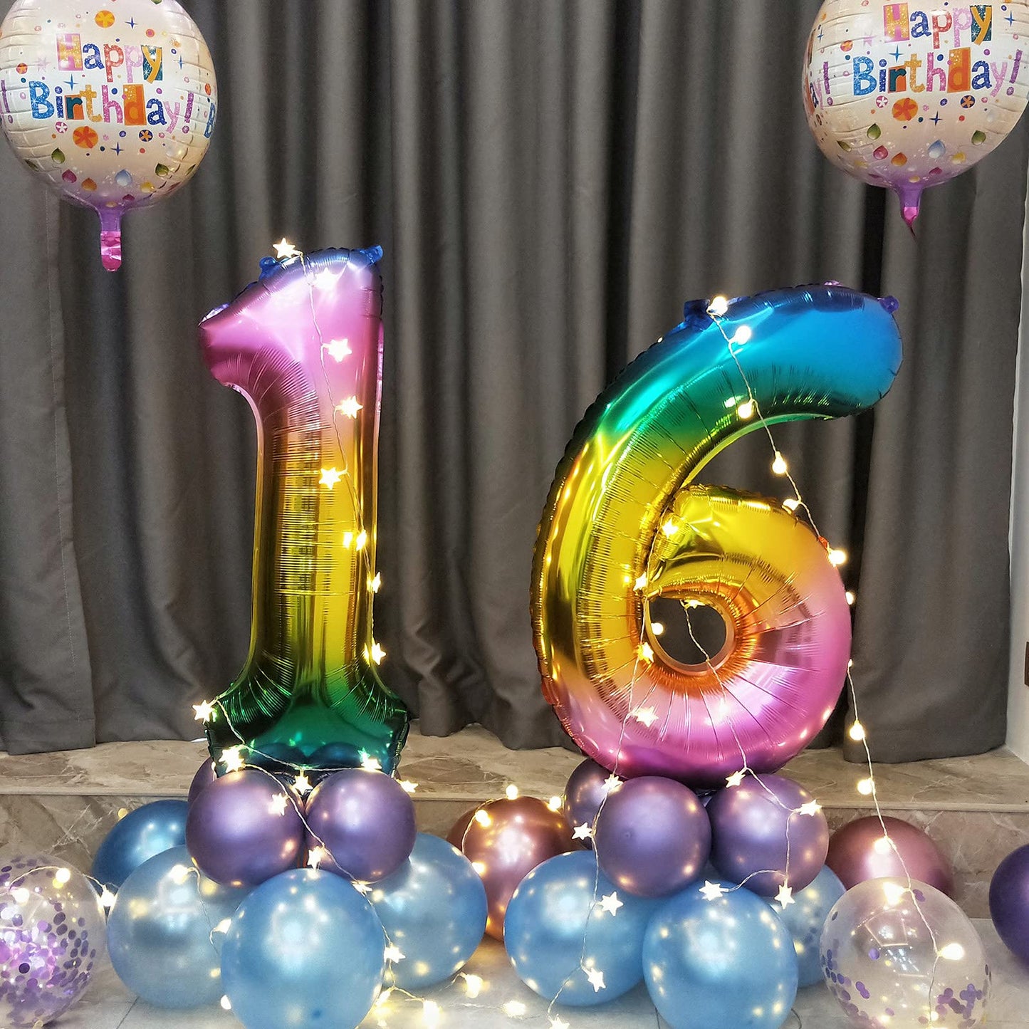 40 Inch Rainbow Digit Helium Foil Birthday Party Balloons (Dark Rainbow 2)