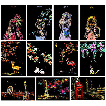 Magic Scratch Art Paper(7.9x5.5), Rainbow Landscape Engraving Art Mini Scratchboard Pads for Adults and Kids, Art & Crafts Set: 