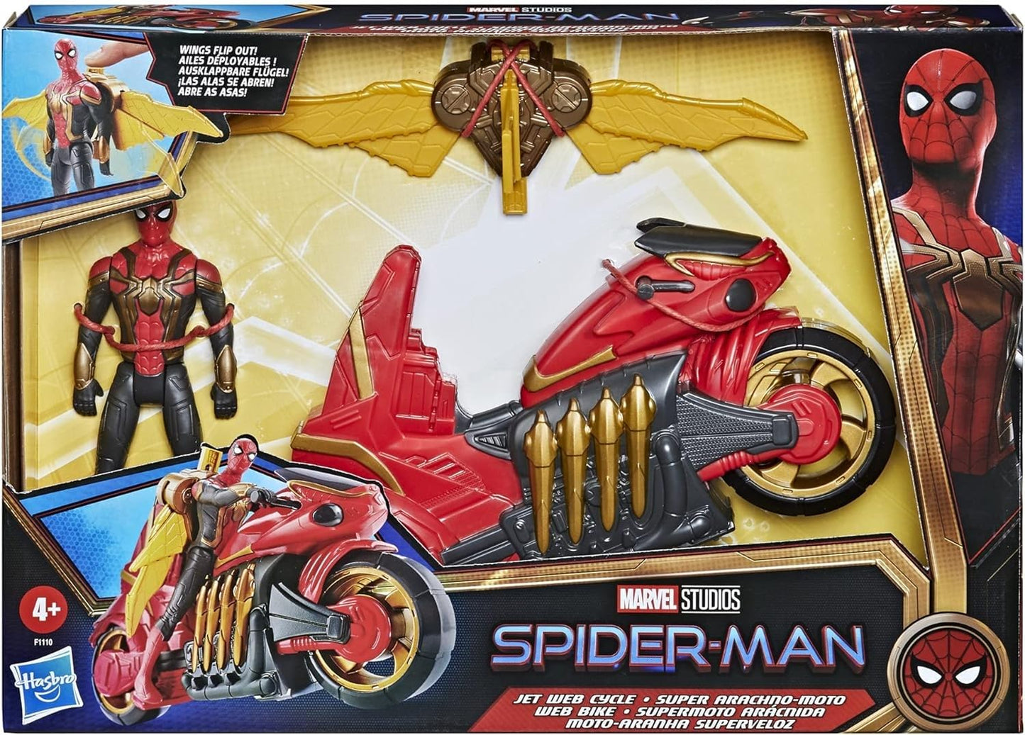 Marvel Spider-Man 6-Inch Jet Web Cycle Vehicle & Action Figure Toy, Red, Plastic, Model F1110, for Kids Ages 4 and Up