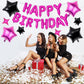 Happy Birthday Balloons Banner, Hot Pink Black Happy Birthday Foil Balloons 16 Inch Mylar Foil Letter Balloons With 8 Pcs Hot Pi