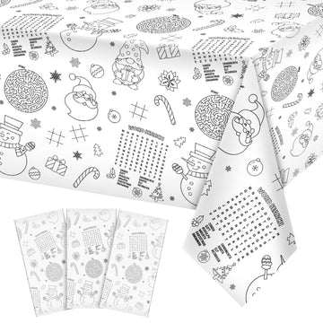 3 Pack Christmas Tablecloth Christmas Activity Paper Tablecloth Santa Claus Snowman Gnome Color-in Paper Disposable Tablecover f