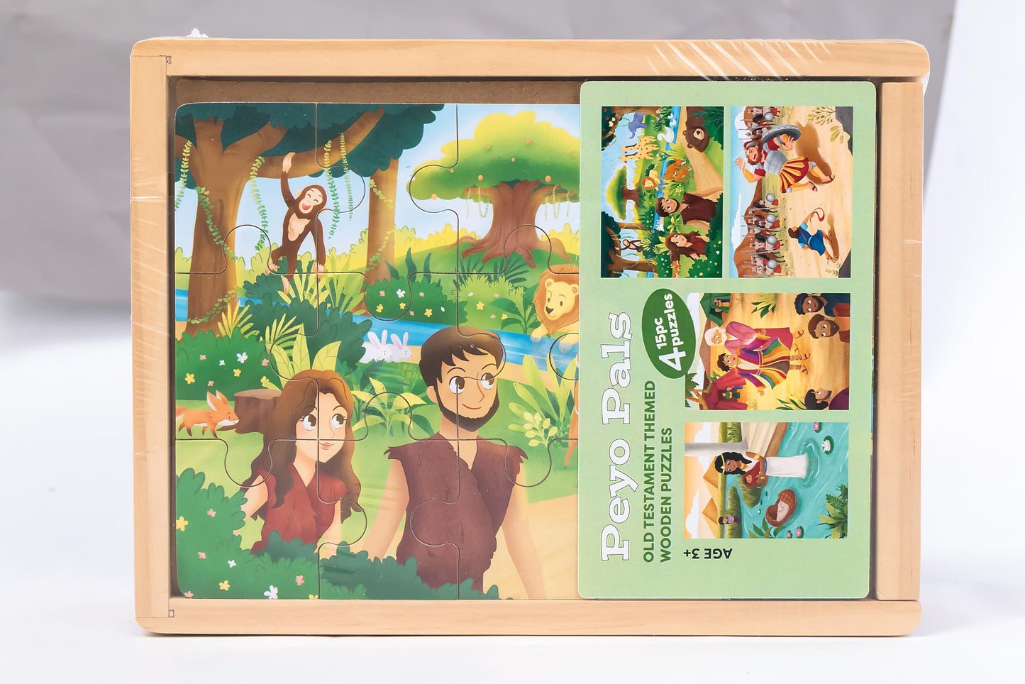 PEYO PALS Bible Puzzles Toddlers 2-4 | 4-in-1 Wooden Jigsaw Puzzles in Box (15 pcs Each) | Christian Gifts for Kids | Preschool