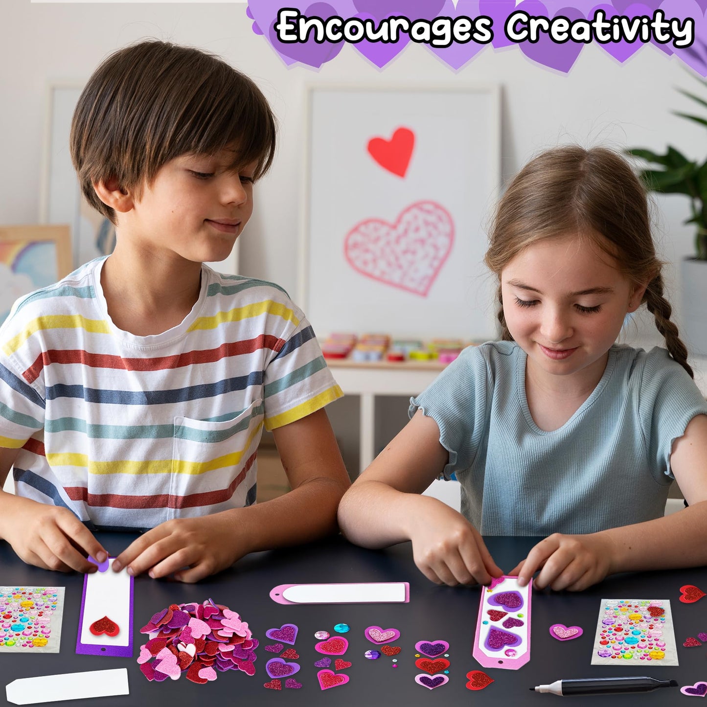 ArtCreativity 314 PCS Valentines Day Bookmark Craft Kit - Makes 24 Bookmarks - Valentine Crafts for Kids Classroom - Valentines