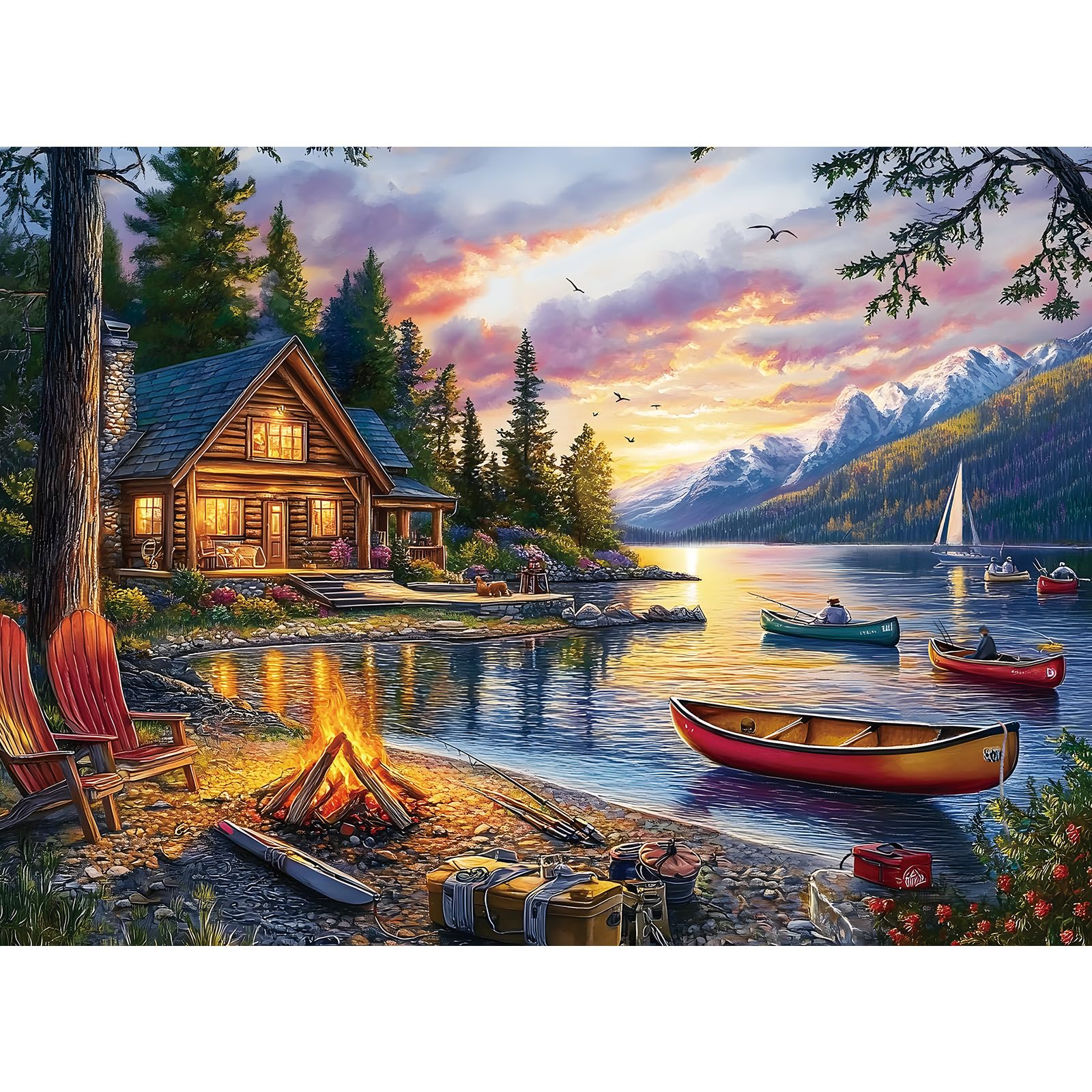 Jigsaw Puzzle for mature-themeds 500 Pieces - 500 Piece Puzzle with Scenic Cabin  Interlocking mature-themed Puzzles  Letter Clues  1:1 Poster  Home Decor Gift | 20.5 x 15 in