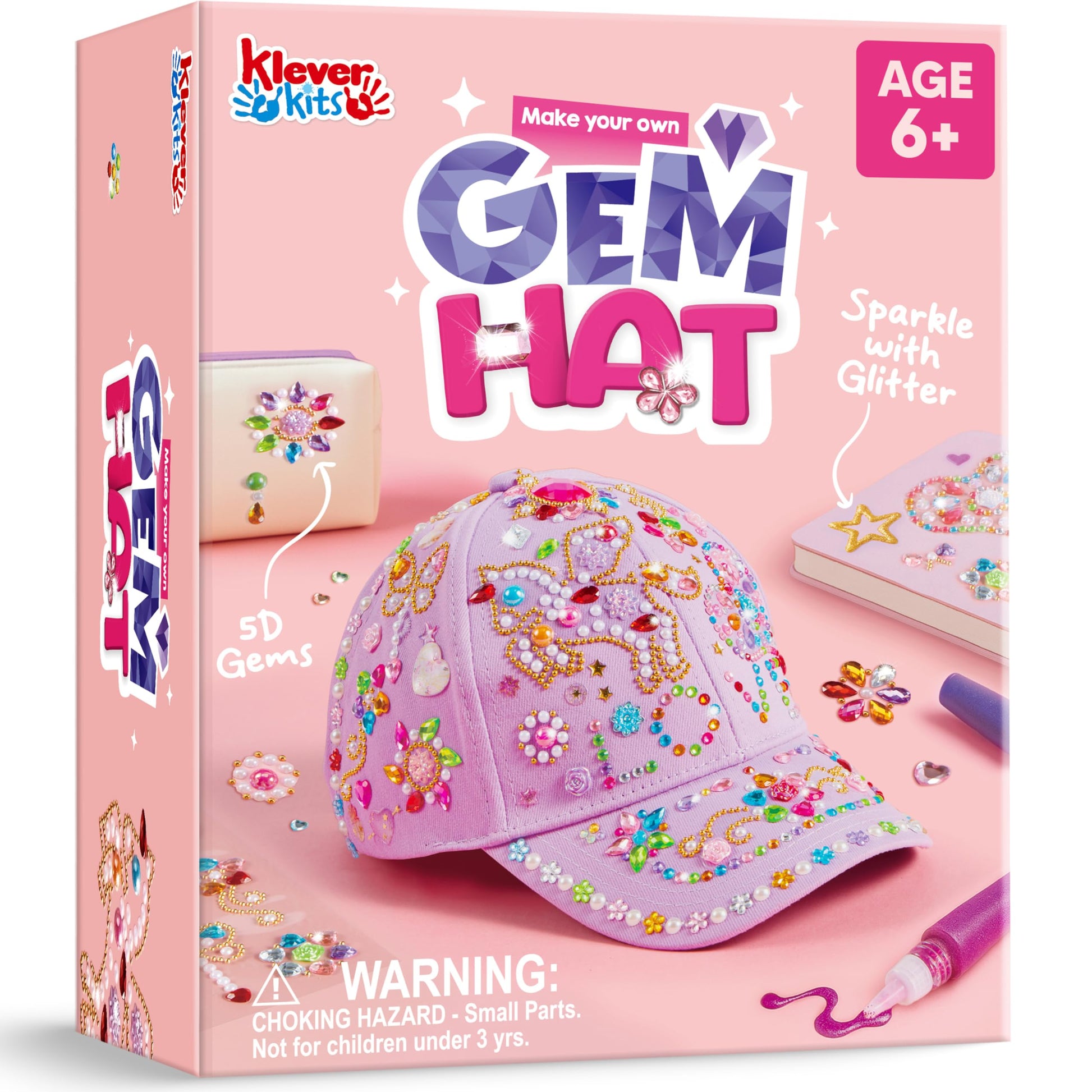 Klever Kits Gem Hat Kit for Girls, Decorate Your Own Baseball Cap with Gems Stickers, DIY Craft Kits for Kids Girls Toys Age 6-8