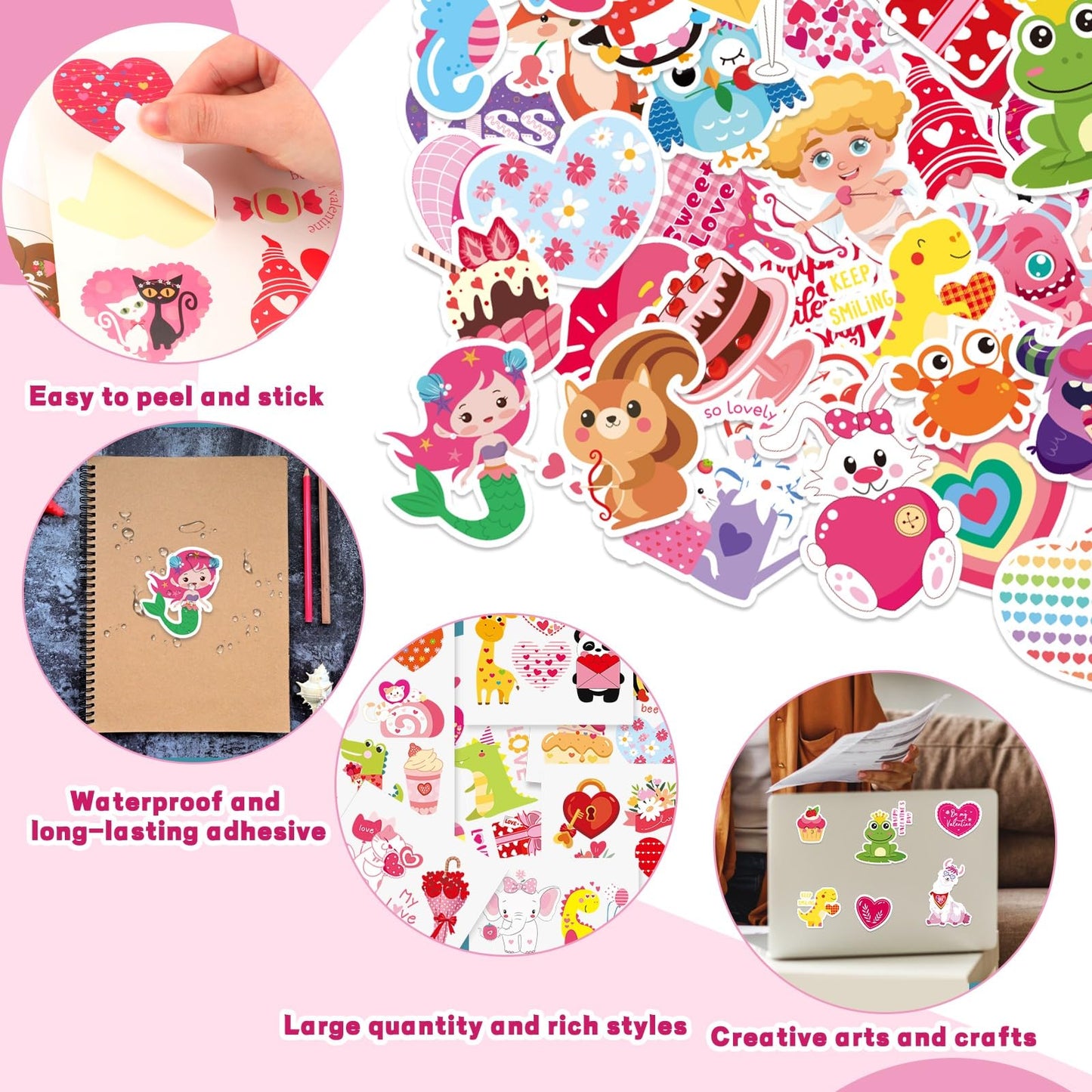 MARFOREVER 200 Pcs Valentines Stickers Love Heart Stickers for Kids Valentines Day Stickers Bulk Vinyl Waterproof Stickers for G