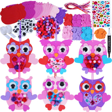 Winlyn 24 Sets Valentine Decorations DIY Heart Owl Ornaments Valentine Craft Kit Valentine Owl Art Sets Hearts Foam Valentine St