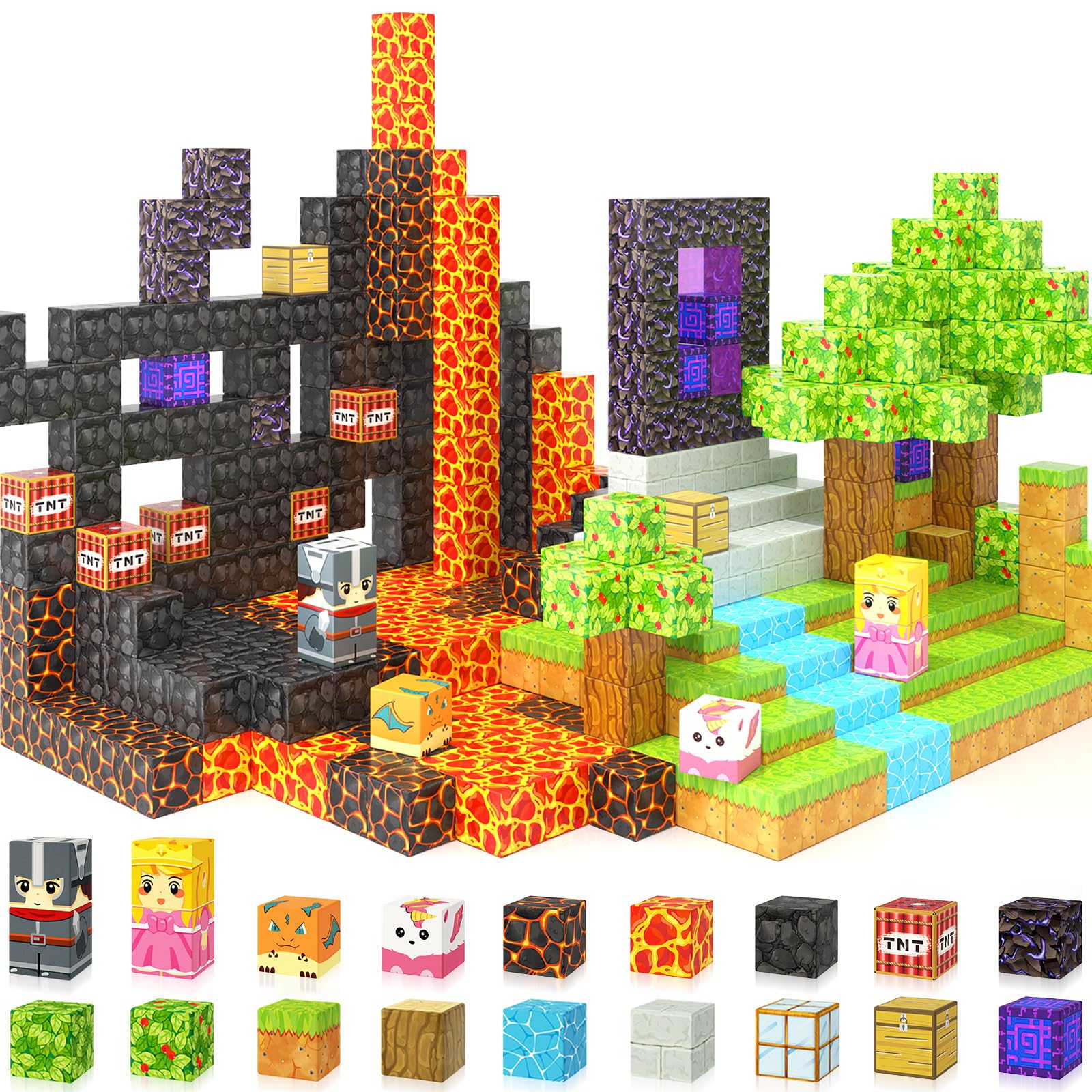 Magnetic Blocks - Build Mine Magnet World Magic Portal Forest Edition, Magnet Building Blocks Kids Toys For Ages 5-7 Toddler Toy